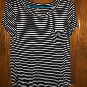 Black and White Striped Pocket T Shirt
